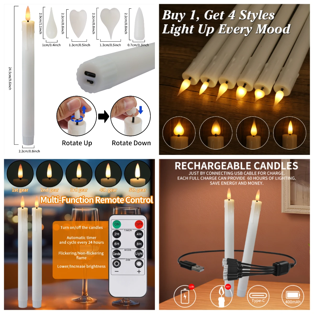 Velas Cónicas LED Flameshape – Control Remoto, Iluminación Navideña Sin Llama - imagen 5