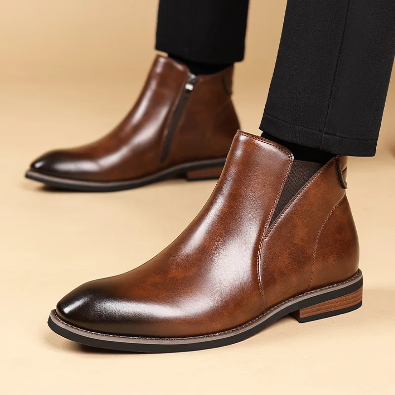 

Зимние мужские ботинки Chfn, модные роскошные кожаные теплые ботильоны для мужчин, классические черные, коричневые, большие размеры 45, 46, мужская обувь