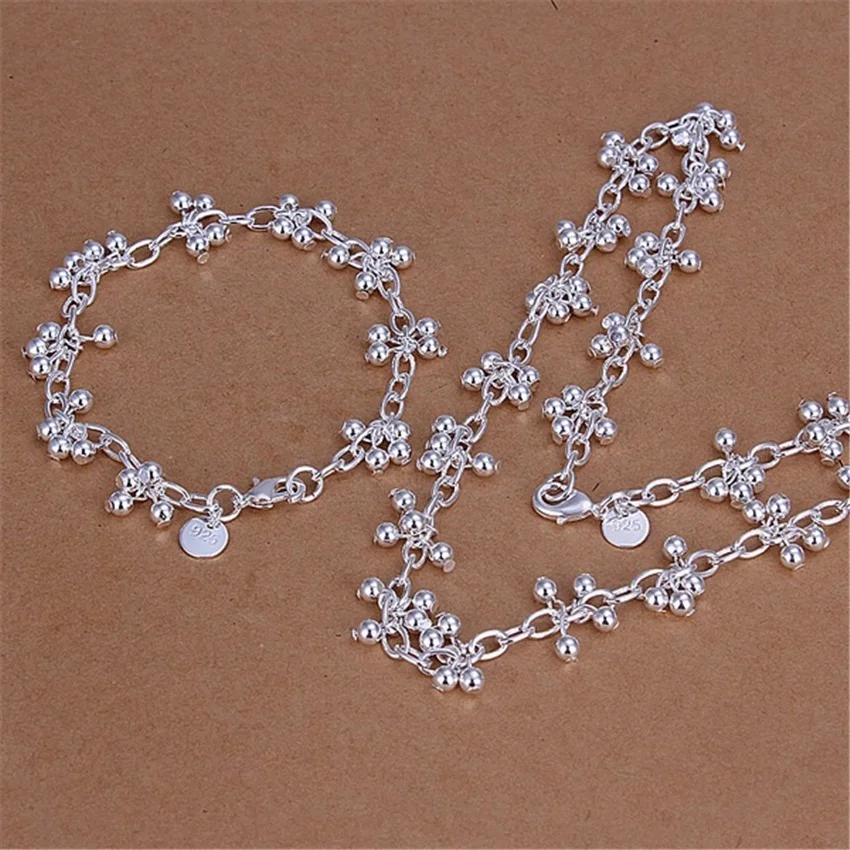 New arrive 925 Sterling Silver Pretty bead bracelets neckalce for women fashion Party wedding jewelry sets cute gifts