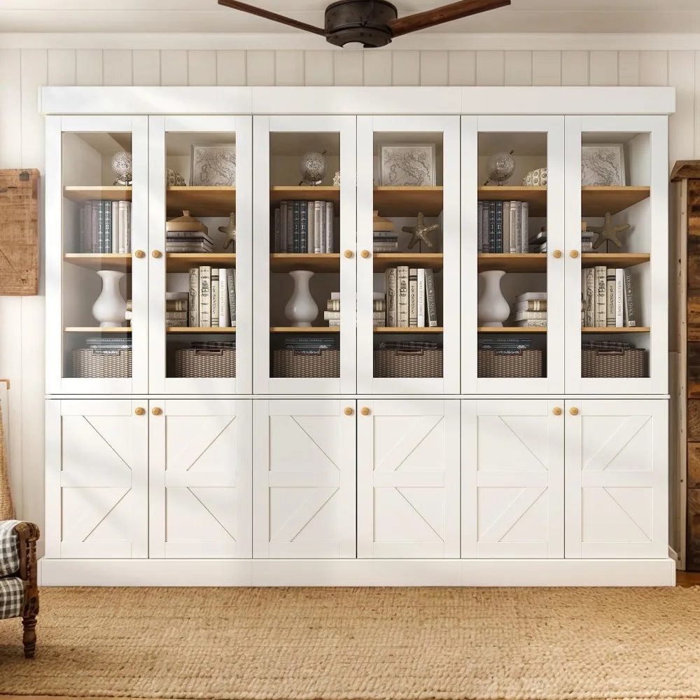 

71 Inch Tall Farmhouse Kitchen Storage Room with Glass Doors, Adjustable Shelves, Wooden Living Room Cabinets (3 Pieces)