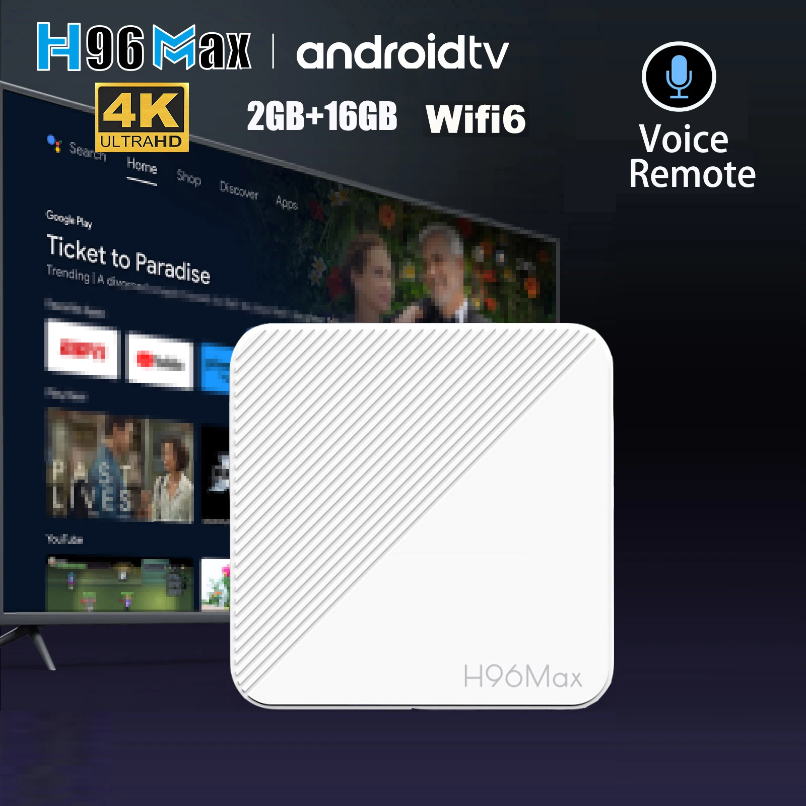 

ТВ-приставка H96 MAX Android на Allwinner H313 с Wi-Fi 6 (2.4G/5G), Bluetooth 5.4, голосовым помощником, поддержкой LAN 100M и глобальным покрытием