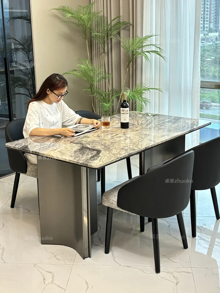 dining table light luxury high-end natural microcrystalline stone supercrystalline stone Italian minimalist luxury stone table