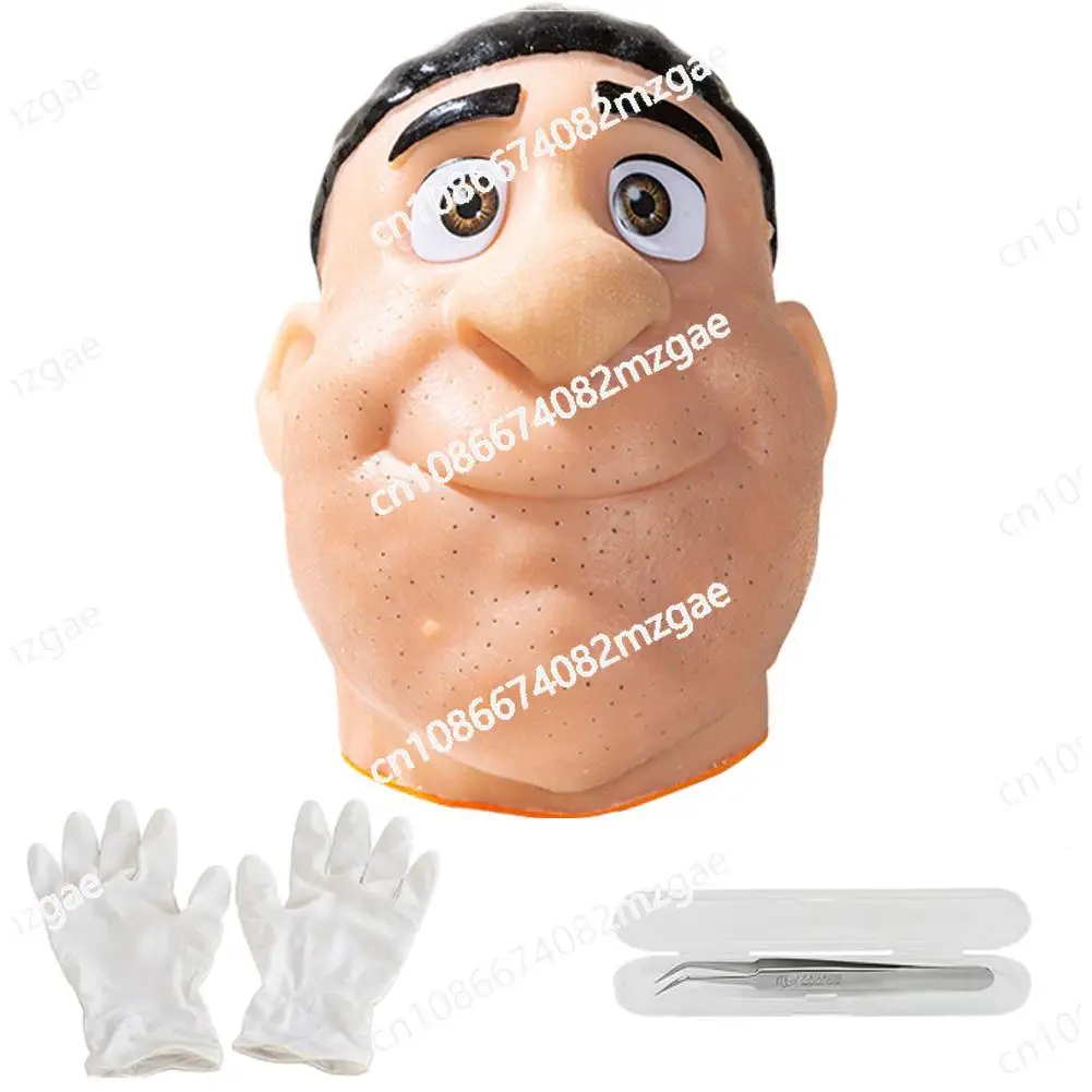 Stress Relief Pimple Popping Simulation Toy with Large Head Model, Blackhead and Strawberry Nose Popping for Anxiety Relief