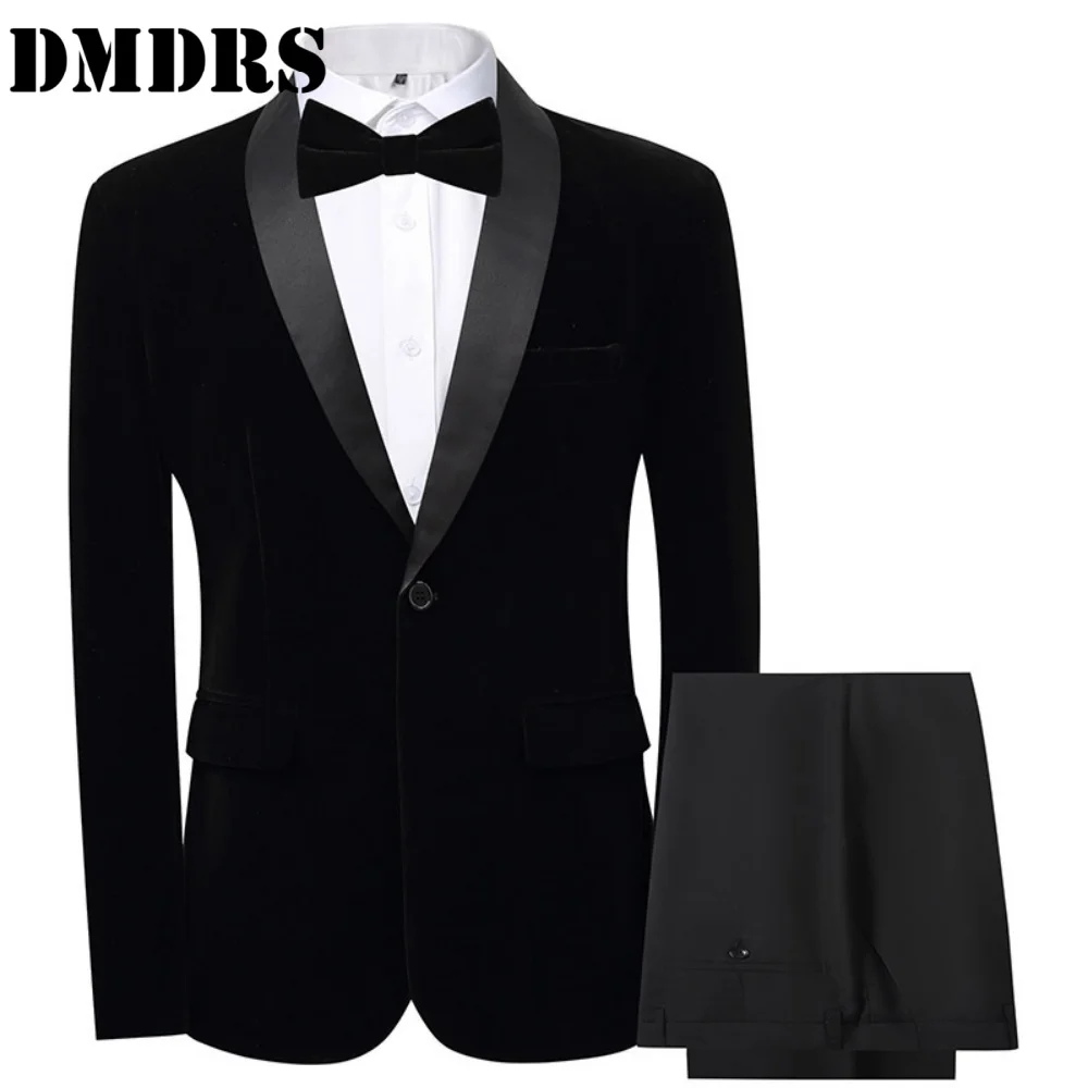 Handsome Mens 2PCS Jacket Pants Bow Tie Luxurious Business Suit Set For Weddings Groom Office Mens Attire Graduation Ceremony