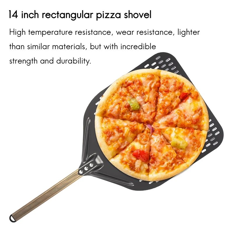 14 Inch Rectangular Pizza Shovel,Perforated Pizza Paddle Aluminum Pizza Peel,Pizza Tool For Baking