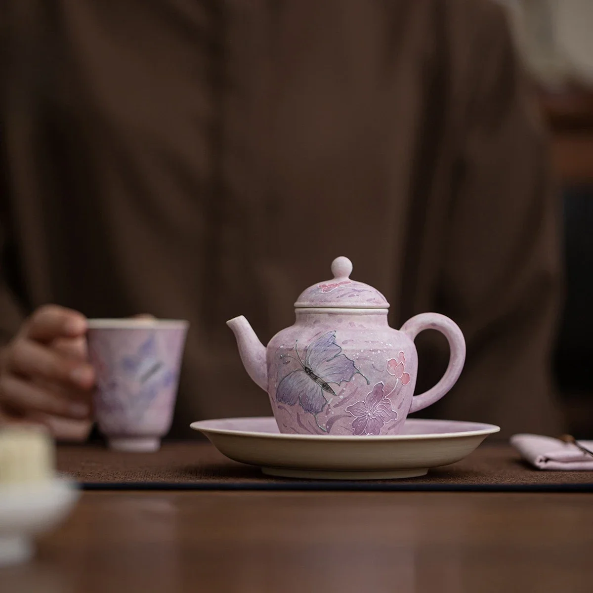 Oil Painting Purple Hand-painted Teapot New Chinese High-value Hand-held Pot with Filter Ladies Hand Kneeze Pot Kung Fu Tea Cup