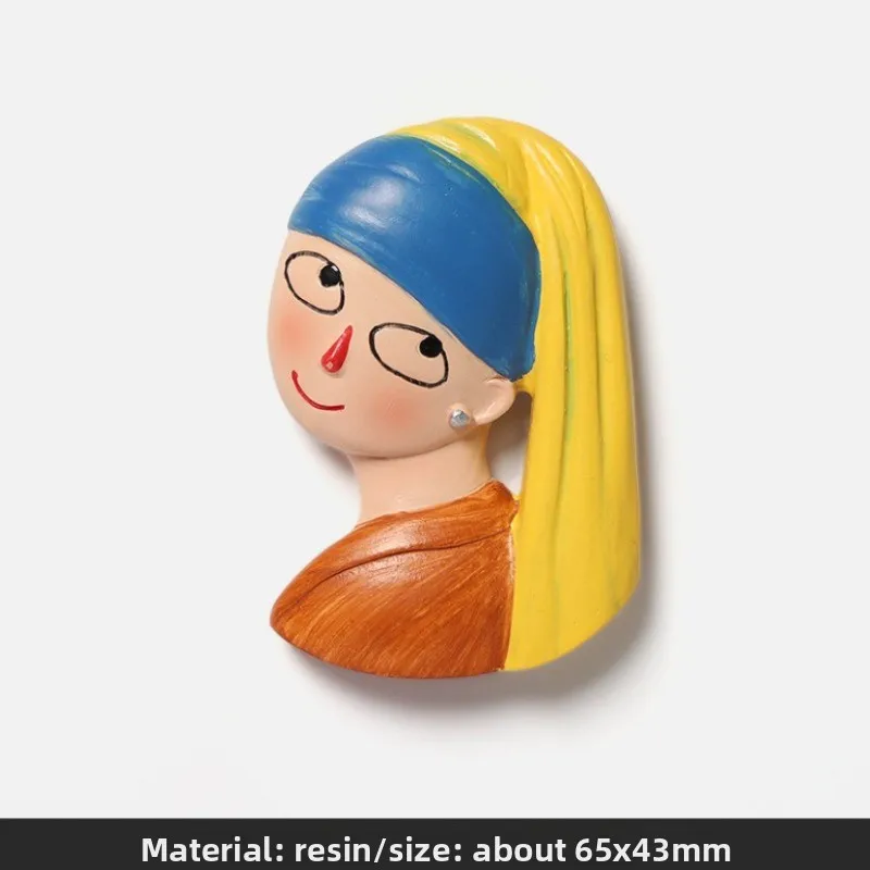 

Van Gogh Mona Lisa Swimm Girl Pearl Earrings 3D Fridge Magnets Stickers Cartoon Character Refrigerator Stickers Home Decoration