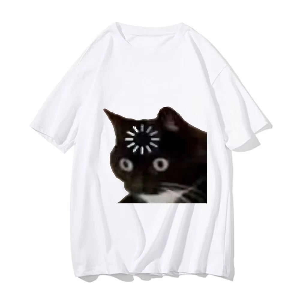 2026 Funny Cat Emotion Print Loose T-shirt Kawaii Summer Fashion Short Sleeve