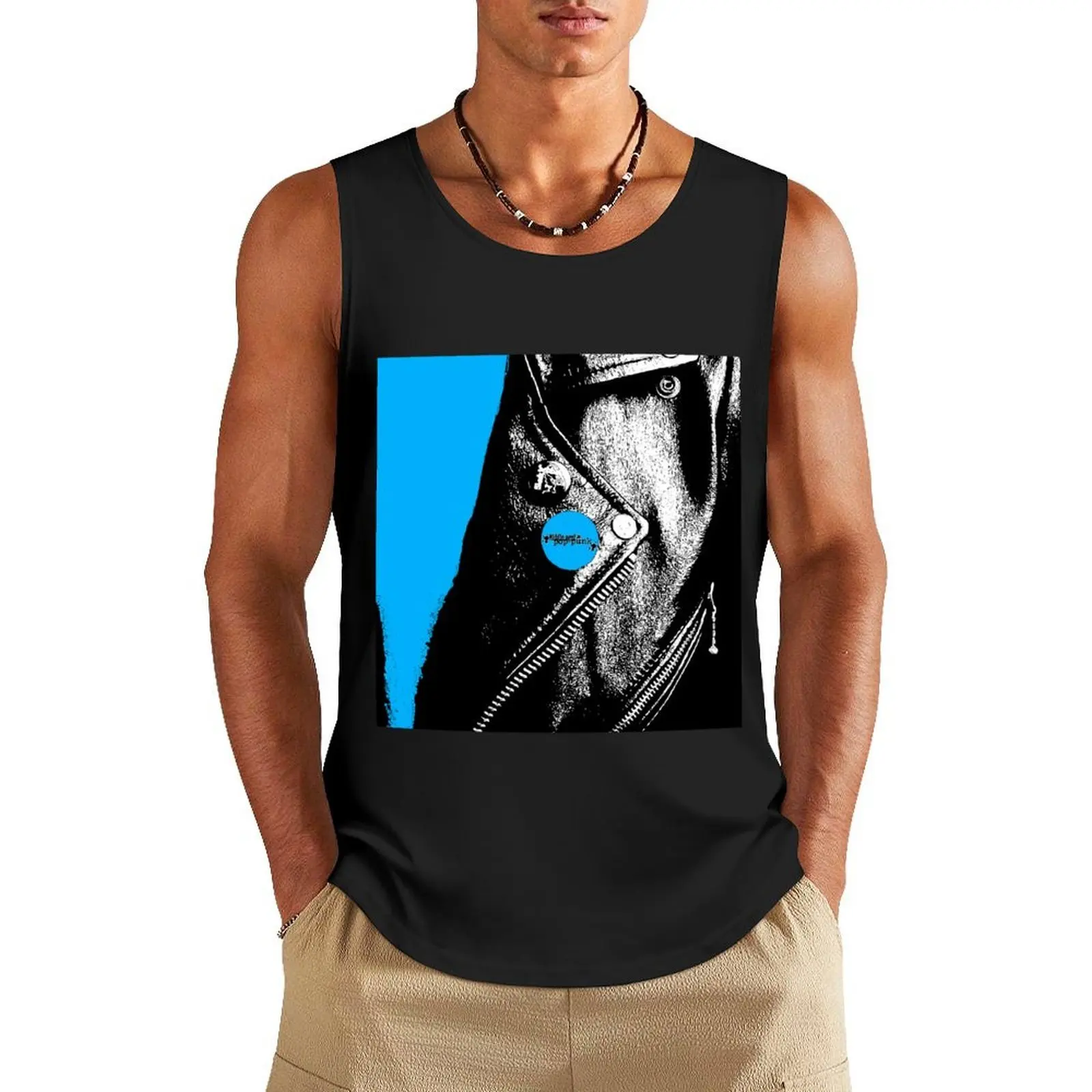 

Middle Aged Pop Punk Leather Jacket (Blue Shirt) Tank Top bodybuilding for men sports clothes for men clothing men
