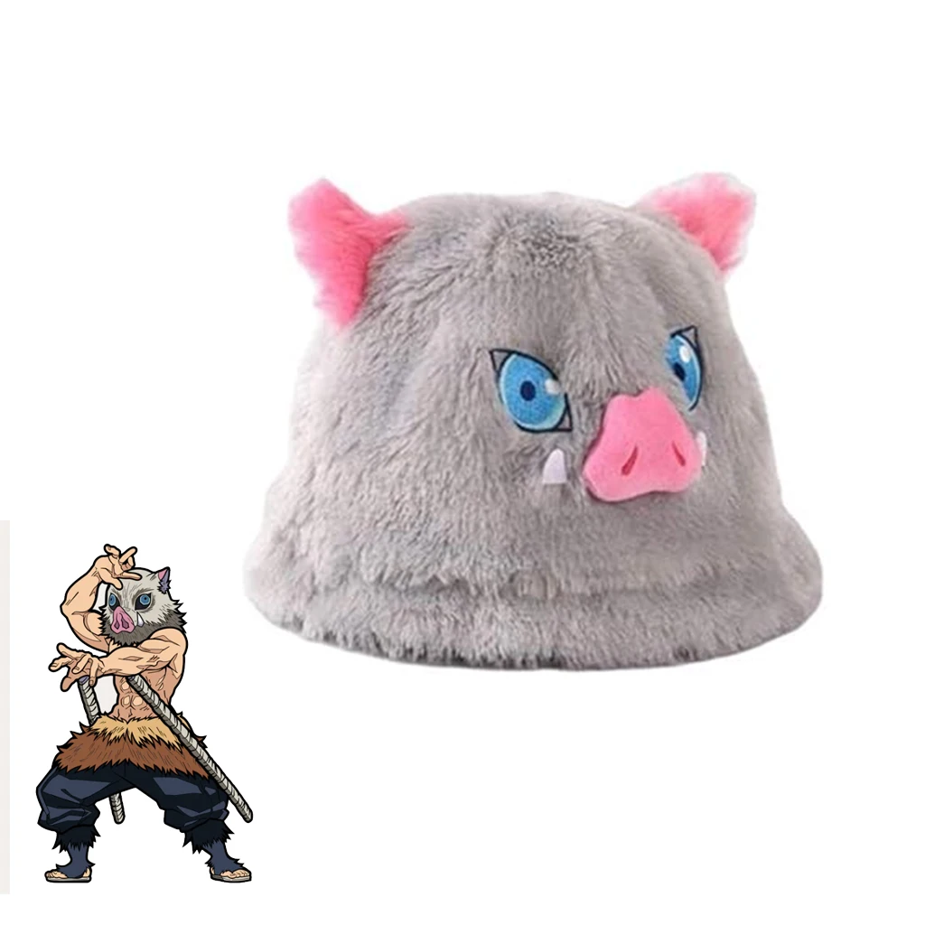 Anime Hashibira Inosuke Cosplay lindo jabalí sombrero de cerdo accesorios de Halloween Unisex lindo cabeza de cerdo gorro cálido