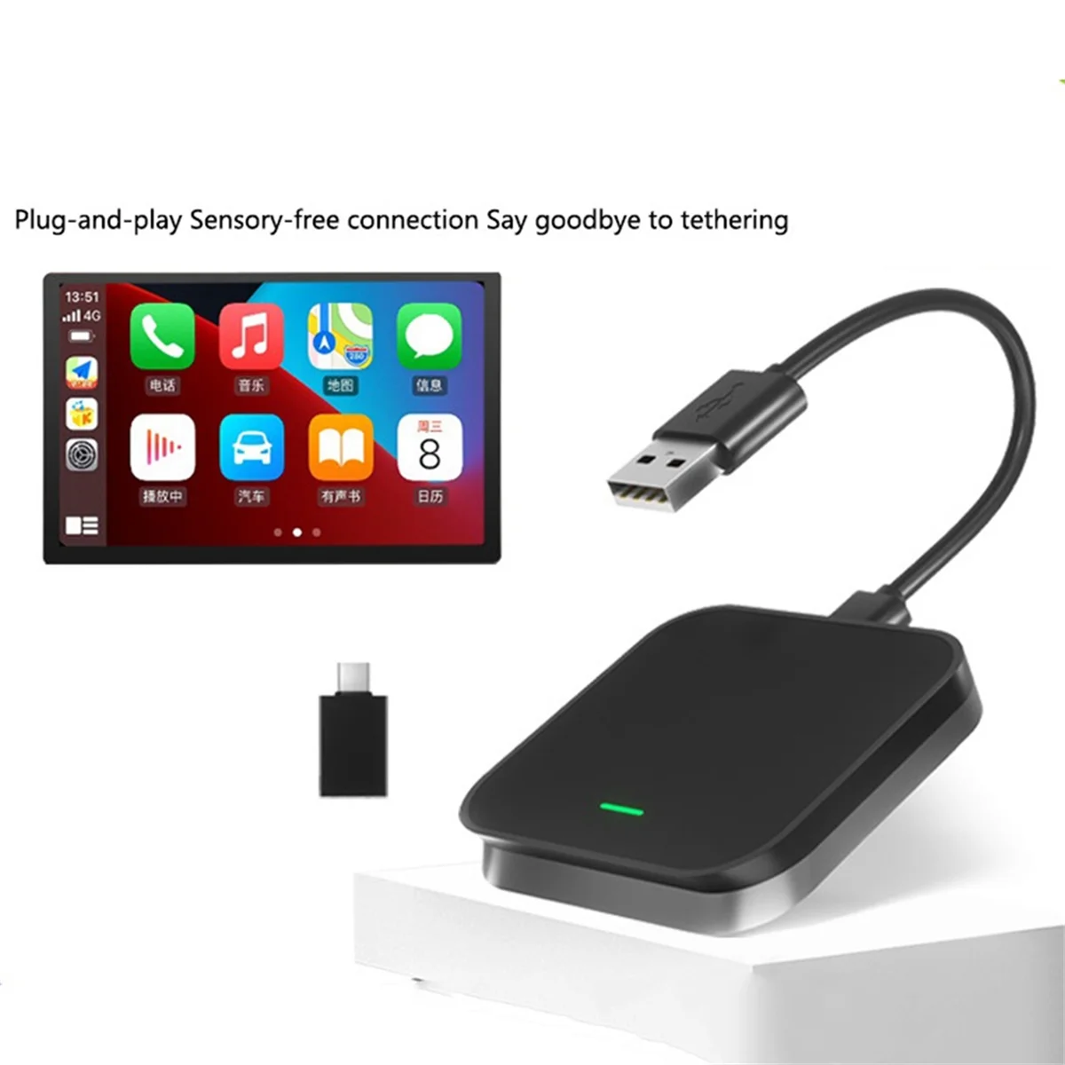 Para Apple Carplay adaptador de coche con cable a inalámbrico inteligente Aibox Box adaptador multifunción de interconexión de coche, púrpura, C