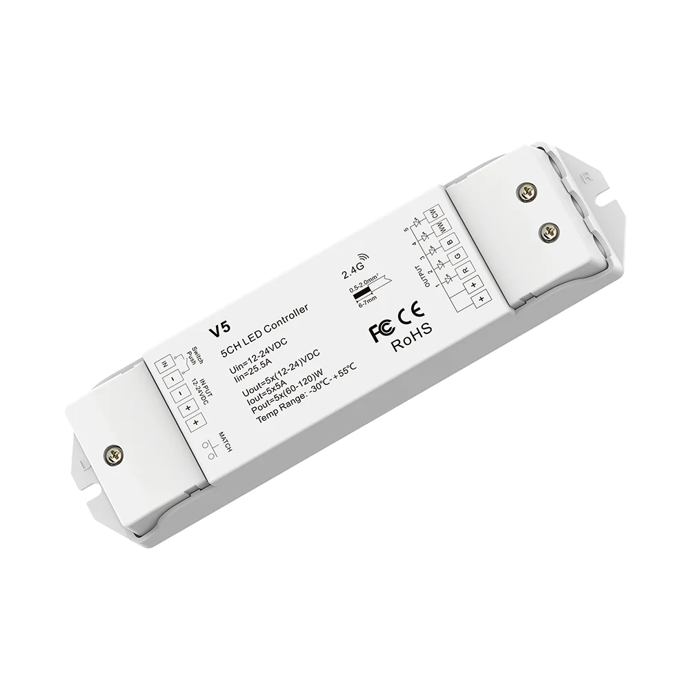 RGB CCT LED Controller V5 DC 12-48V 2.4G RF Smart Life 5 in 1 Single Color RGBW RGB CCT Strip Light LED Wireless Remote Control