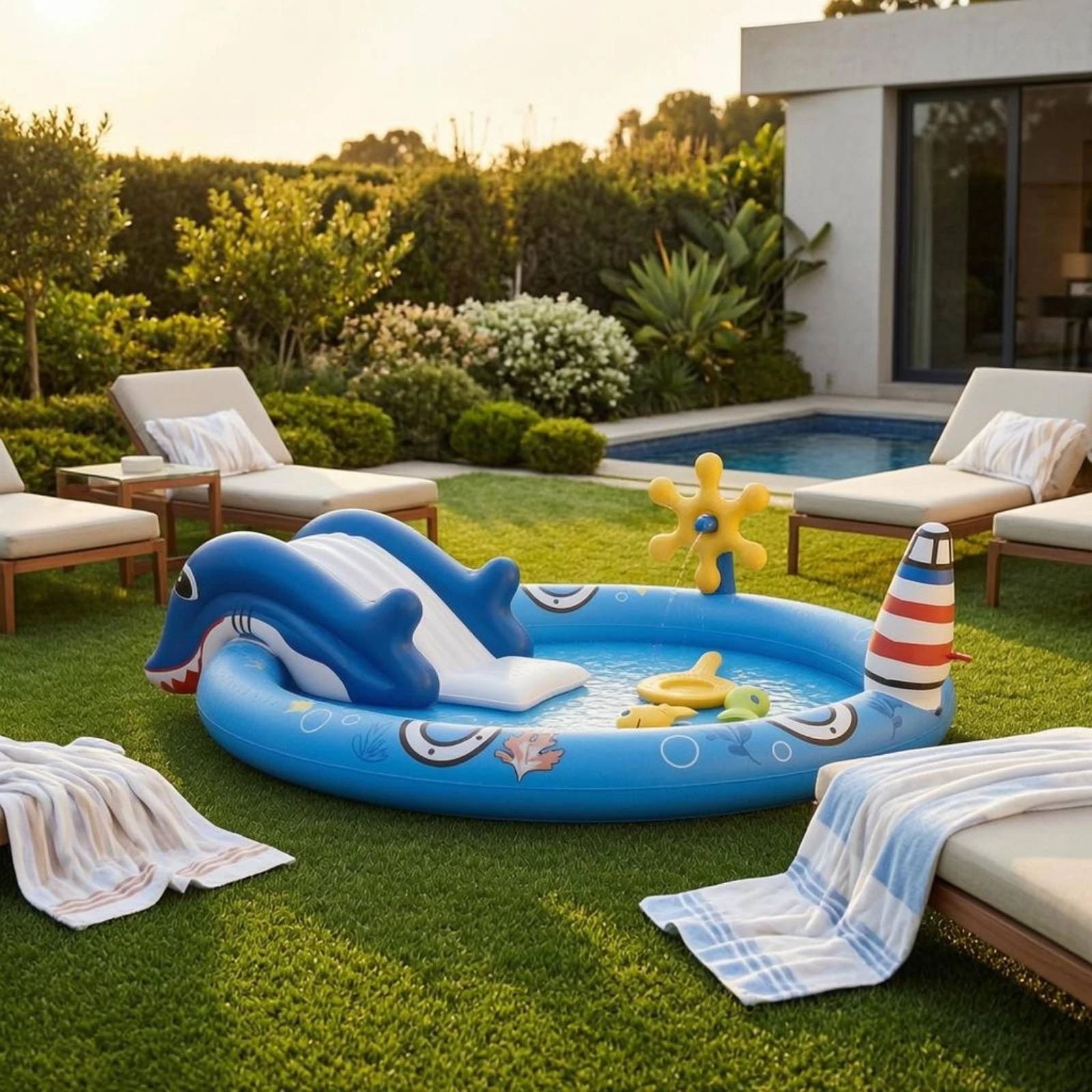 Ocean Play Pool Easy Setup Thickened PVC Dolphin Slide Kiddie Water Play Center Inflatable Pool for Children Outdoor Fun view 6