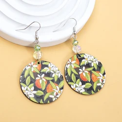 New Fashion Vintage Relievo Printing Orange Flower Round Acrylic Earrings For Women Vintage Style Trend Products Girls Jewelry