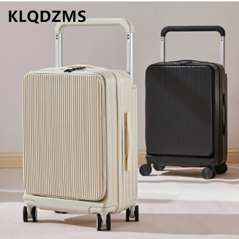 

KLQDZMS Luggage Travel Bag Front Opening Boarding Case USB Charging Trolley Case 20"22"24"26Inch Women's PC Cabin Suitcase