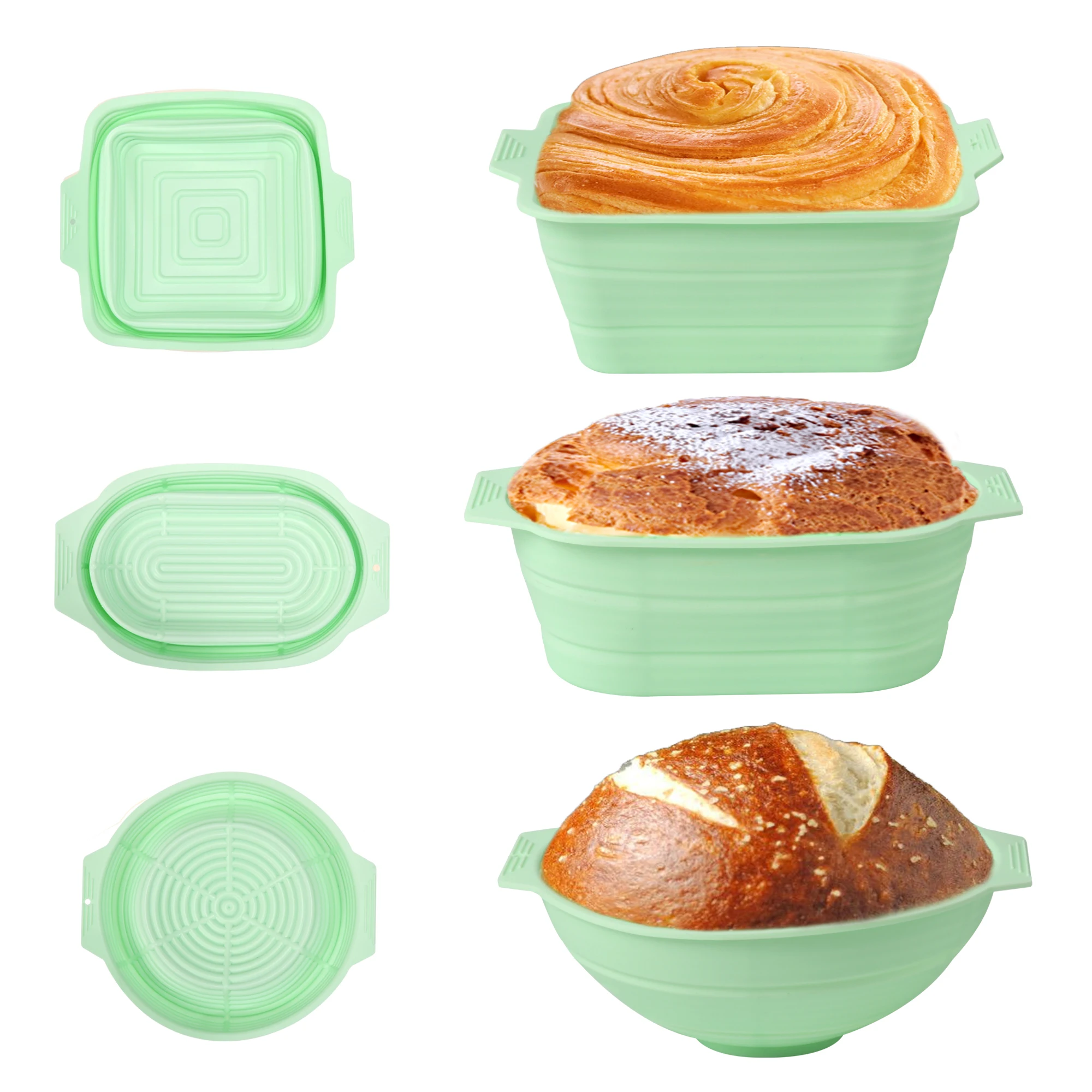 

Silicone Banneton Bread Proofing Basket, Sourdough Bread Baking Batard Banneton Round & Oval Foldable Sourdough Baking Baskets