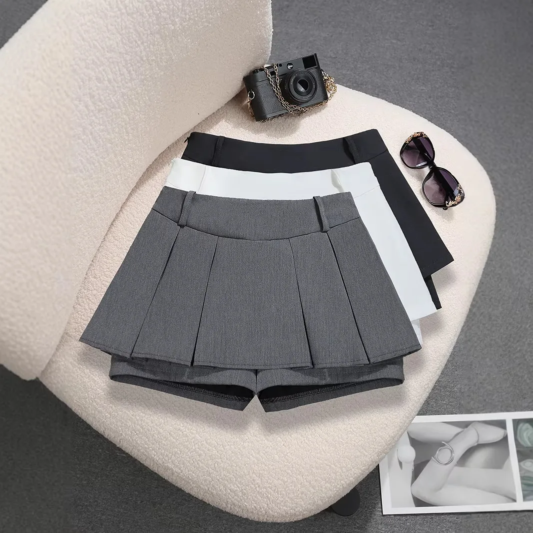 2026 Spring New Design Gray Pleated Mini Skirt