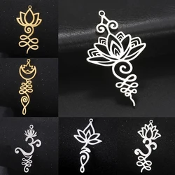 EUEAVAN 1pc Vintage Unalome Lotus Flower Pendant for Necklace Stainless Steel Charms Hinduism Amulet Jewelry Making Supplies DIY
