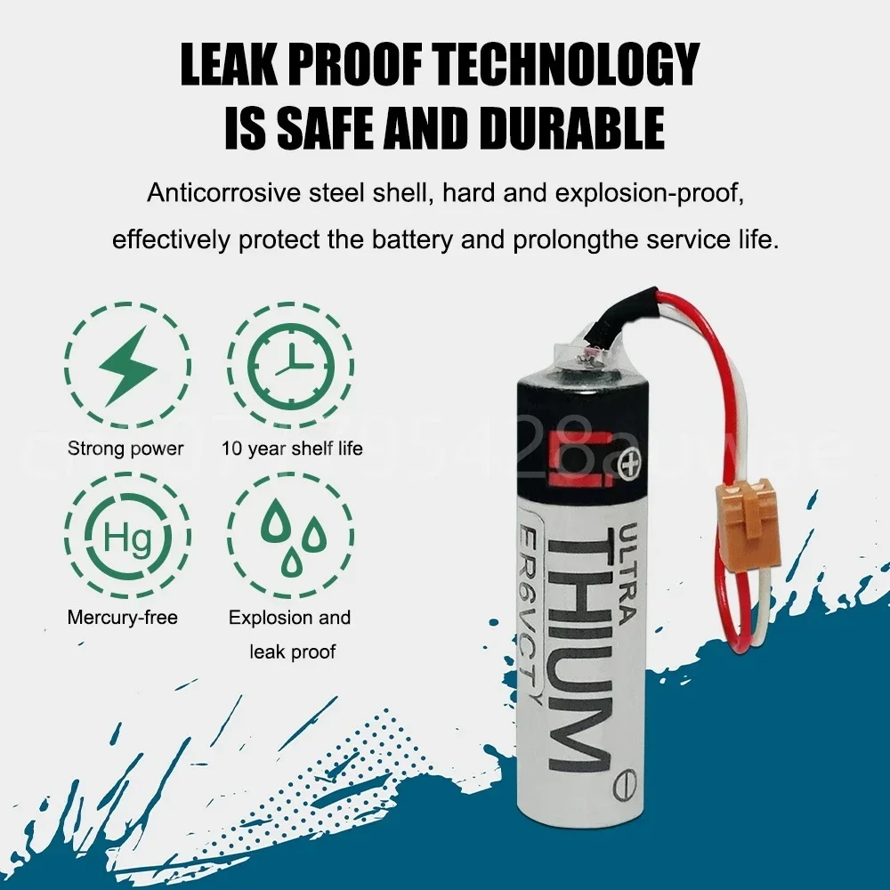 4PCS AA 2000mA 3.6V ER6VCT ER6V ER14500 PLC CNC Lithium Battery With Brown Plugs Connectors