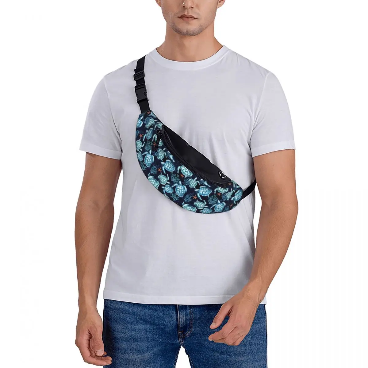 Casual Oceaan Blauwe Schildpadden Fanny Pack Vrouwen Mannen Zee Dier Crossbody Heuptas Voor Reizen Fietsen Telefoon Geld Zakje