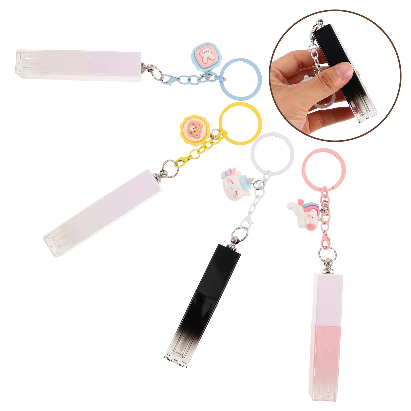 

4pcs 3Ml Empty Tubes Refillable Gradient Plastic Balm Bottles For Diy Makeup Perfume Cute Unicorn Charm Travel Size Lip