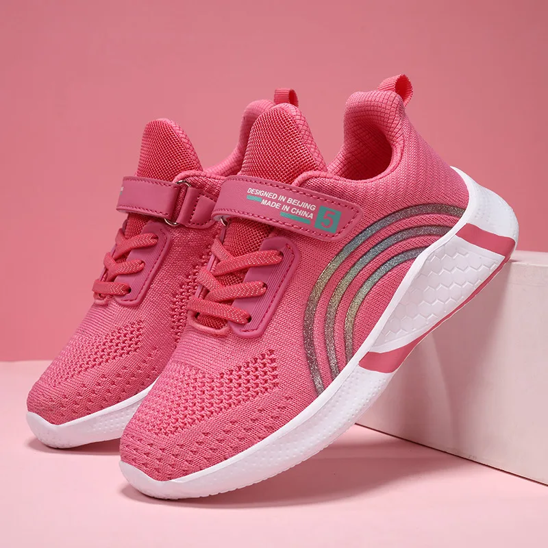 

Summer Breathable Knit Kid Sneakers Hook Loop Rainbow Running Shoes For Kids Light Low Cut Sports Shoes For Boy zapatillas nino