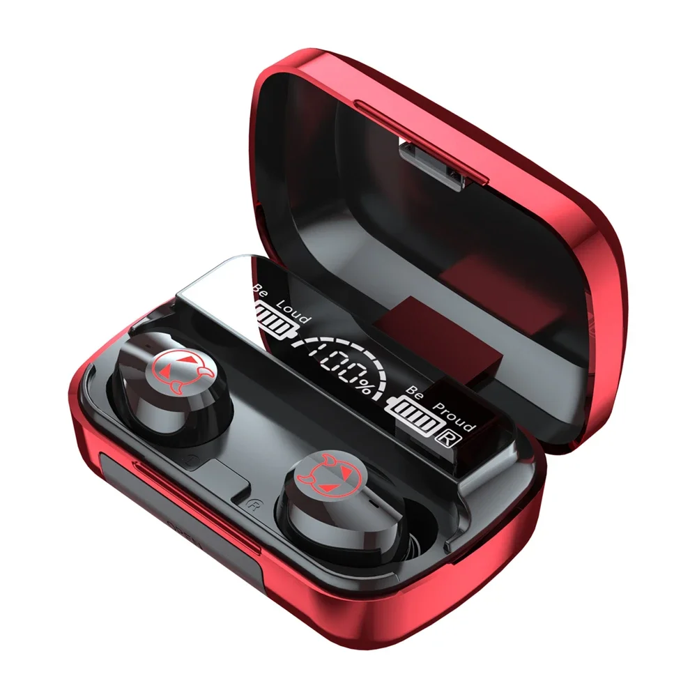 M23 TWS Wireless Headphones Earphones HD Sound Touch  Bluetooth-5.1 Waterproof Earbuds Headset With Microphone Charging Box Red