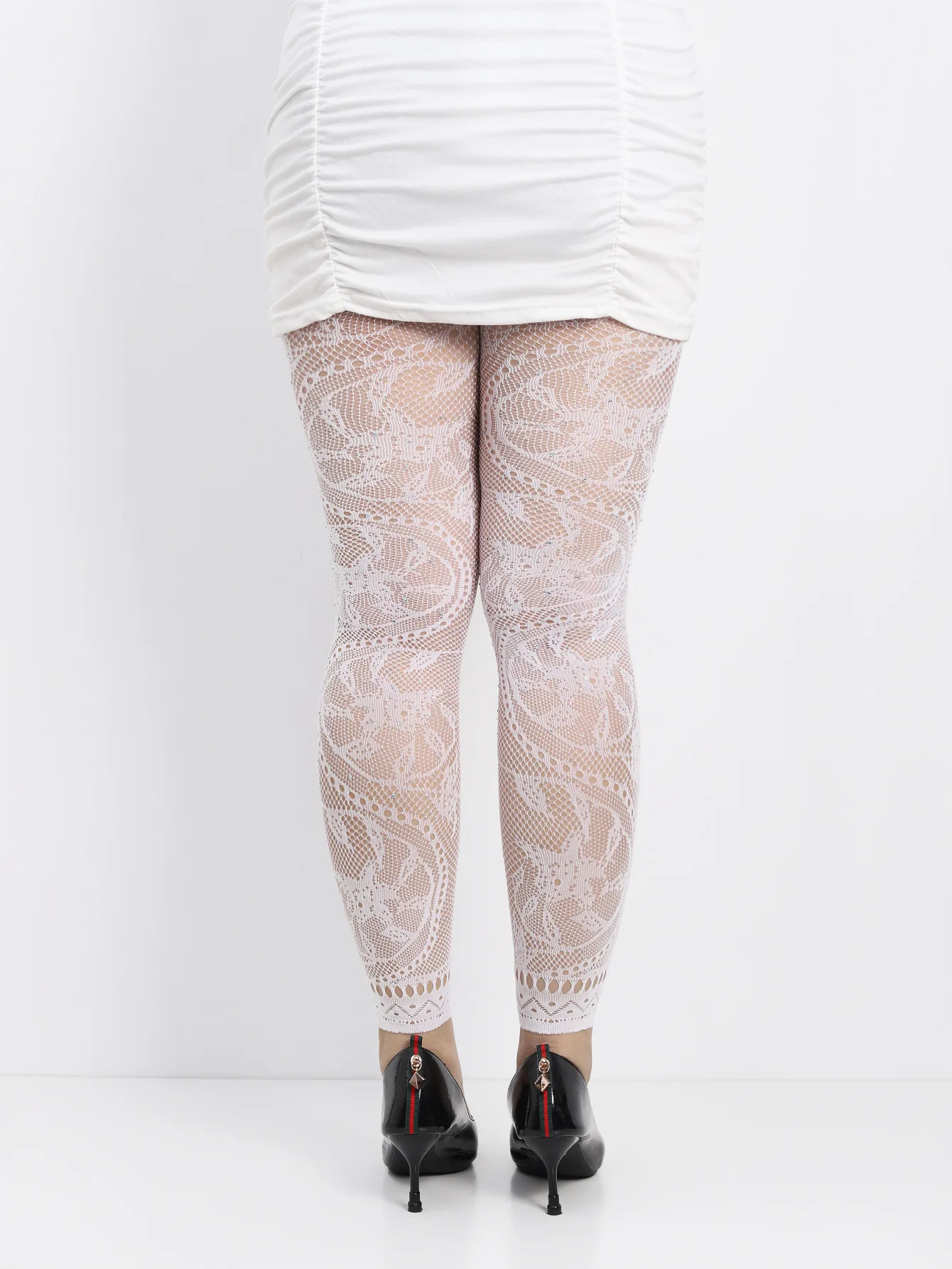 Damen-Strumpfhose mit hoher Taille, glitzerndem Strass-Fischnetz, fußlose Strumpfhose, Leggings, farbiges Retro-Stil-Muster für 45–85 kg Gewicht – Detail 4