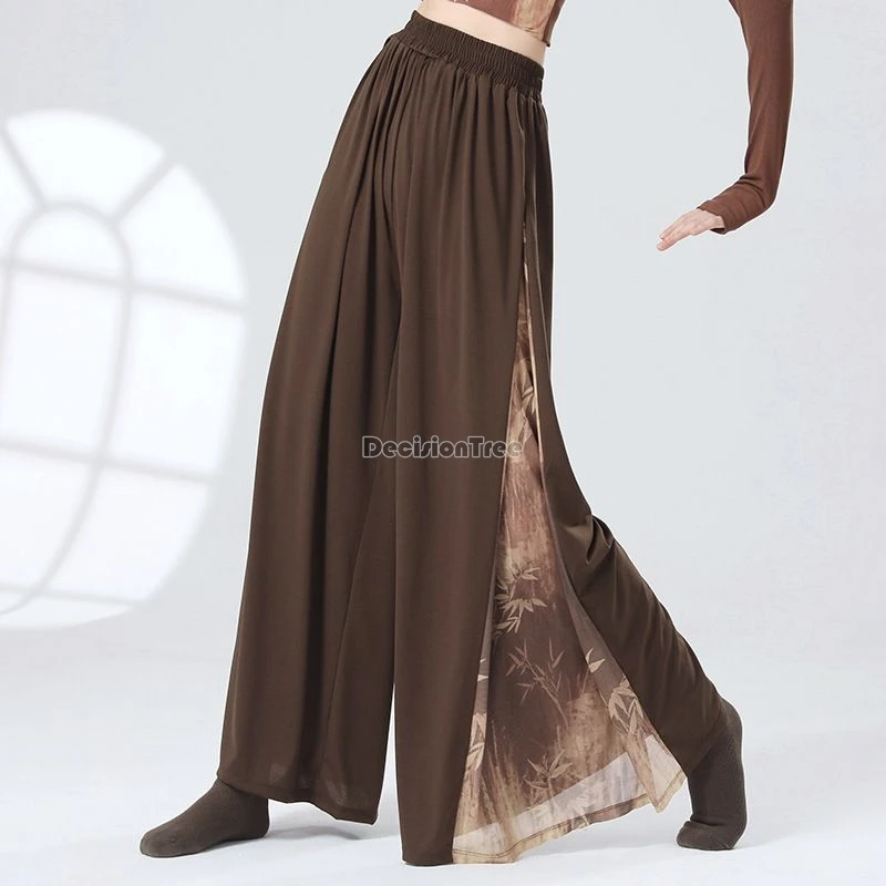 2025 new chinese styke ink printing loose pants modern and classical dance casual pants fashion design sense patchwork trousers