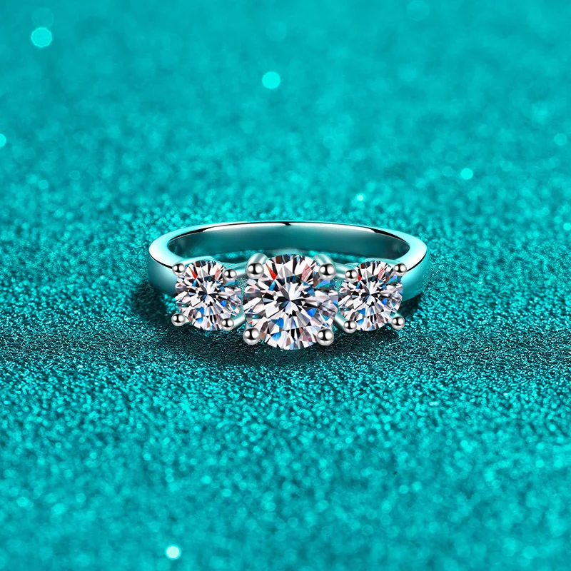 

Кольцо с муассанитом полного цвета D, кольца из стерлингового серебра 925 пробы для женщин, 3 камня, предложение, обручальные кольца, вечерние украшения