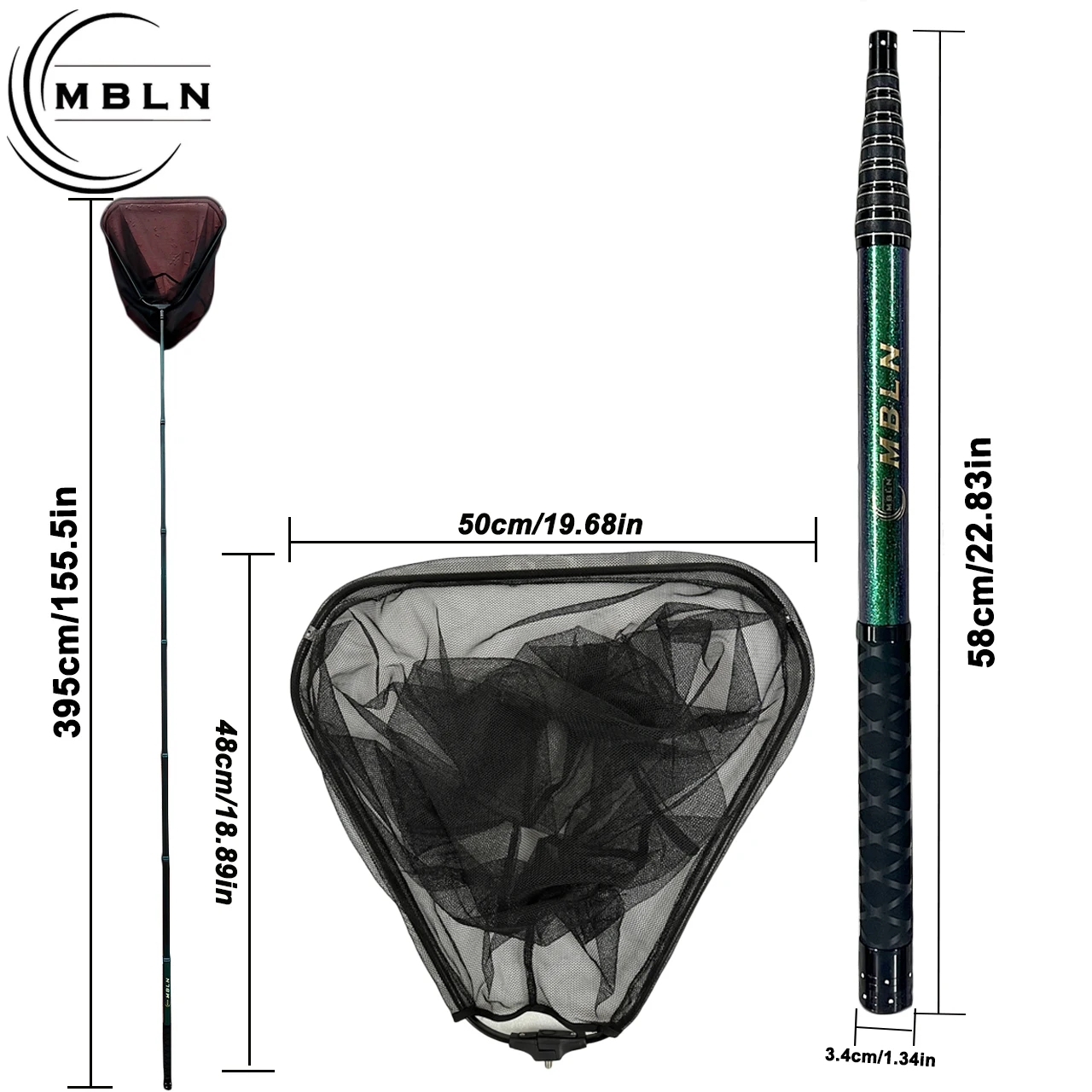Salabre Telescópico Carbono MBLN – 3 m, Aro Triangular Multicolor