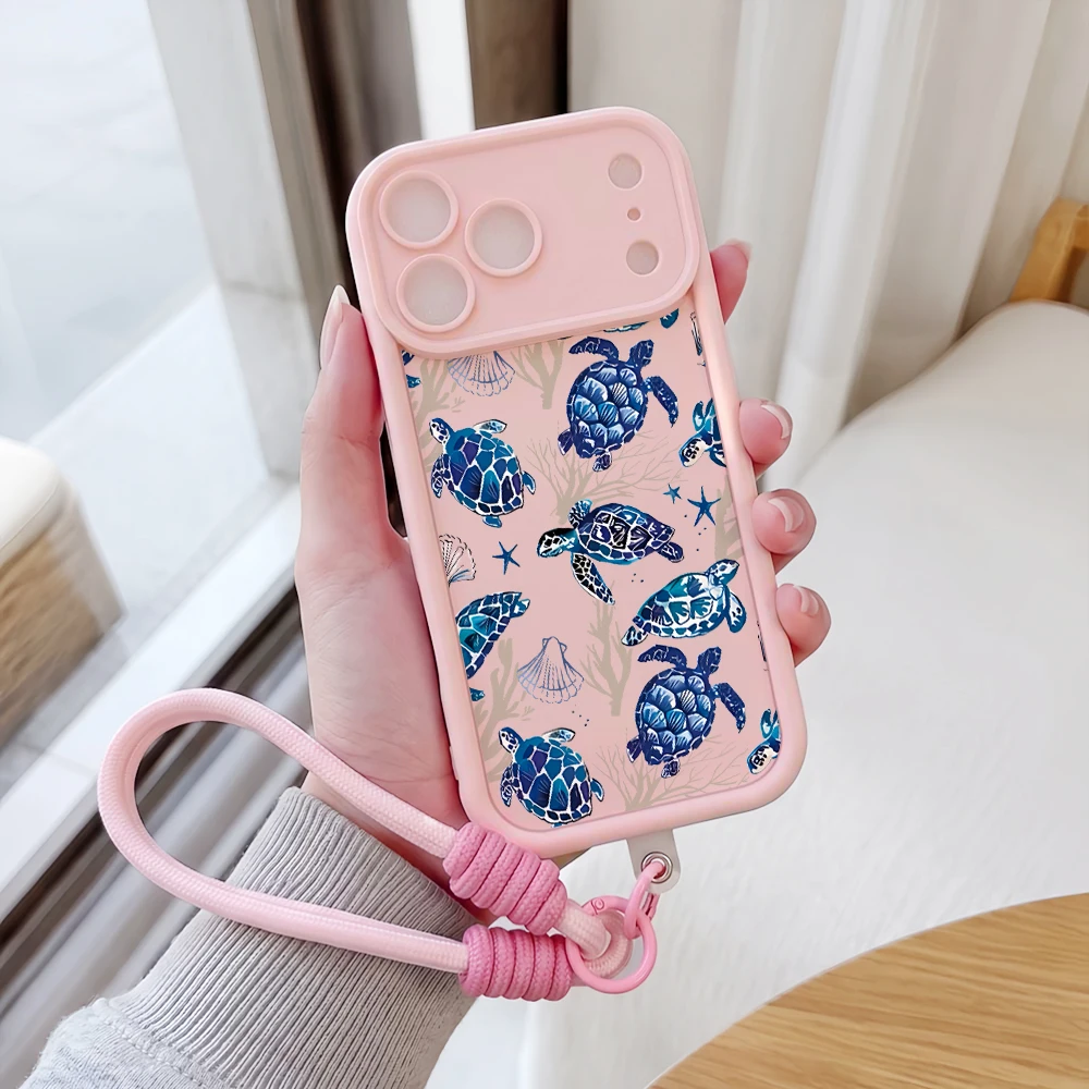 Meeresschildkröten-Ozean-Lanyard-Handyhülle für iPhone 12 13 14 15 16 17 Pro Max 16 15 14 Pro Plus 17E Stoßfeste Matte Silikonhülle – Detail 1