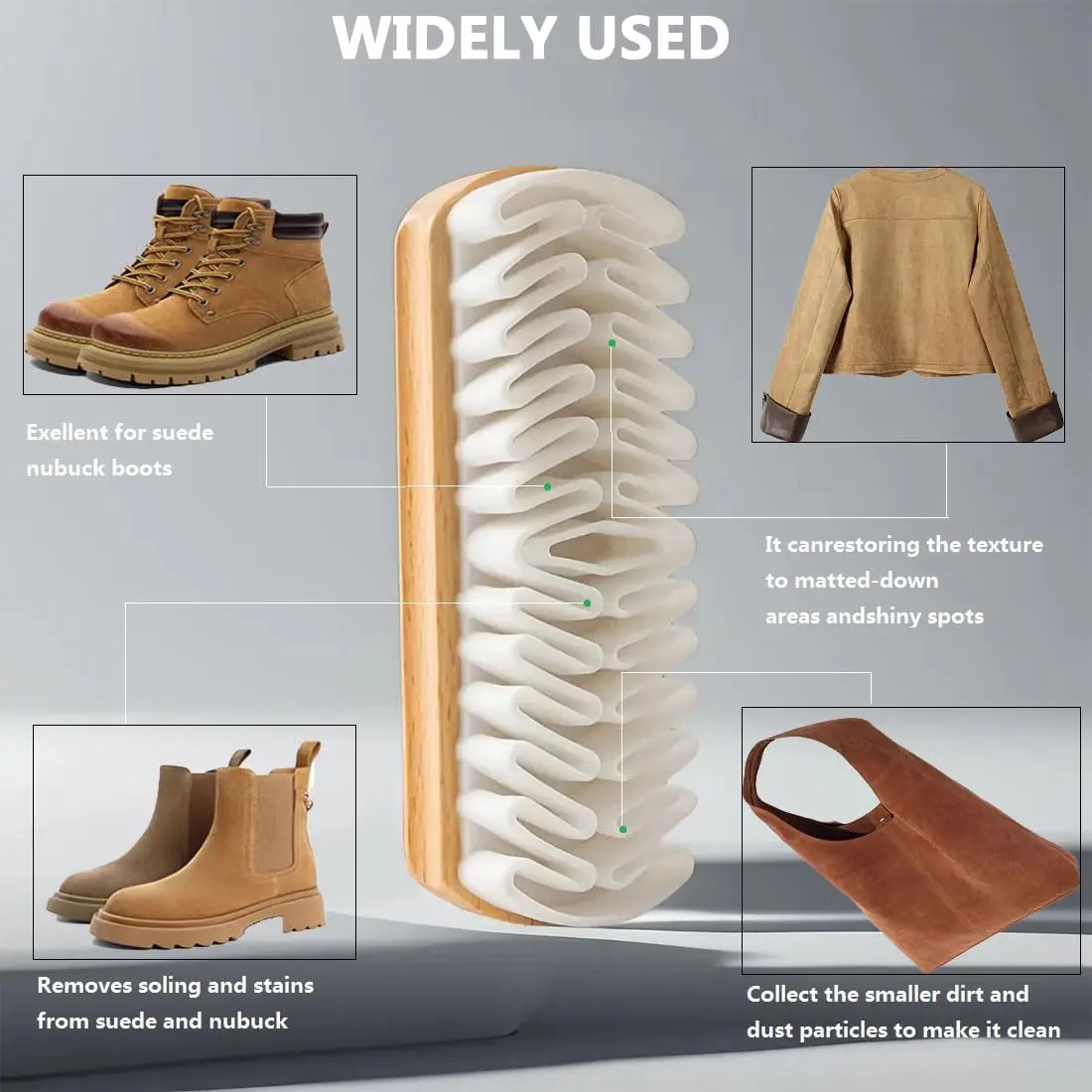 

Щетка для чистки замши и нубука Прочная резиновая щетина с эргономичной пластиковой ручкой с закрученным узлом для нежного эффективного ухода за обувью