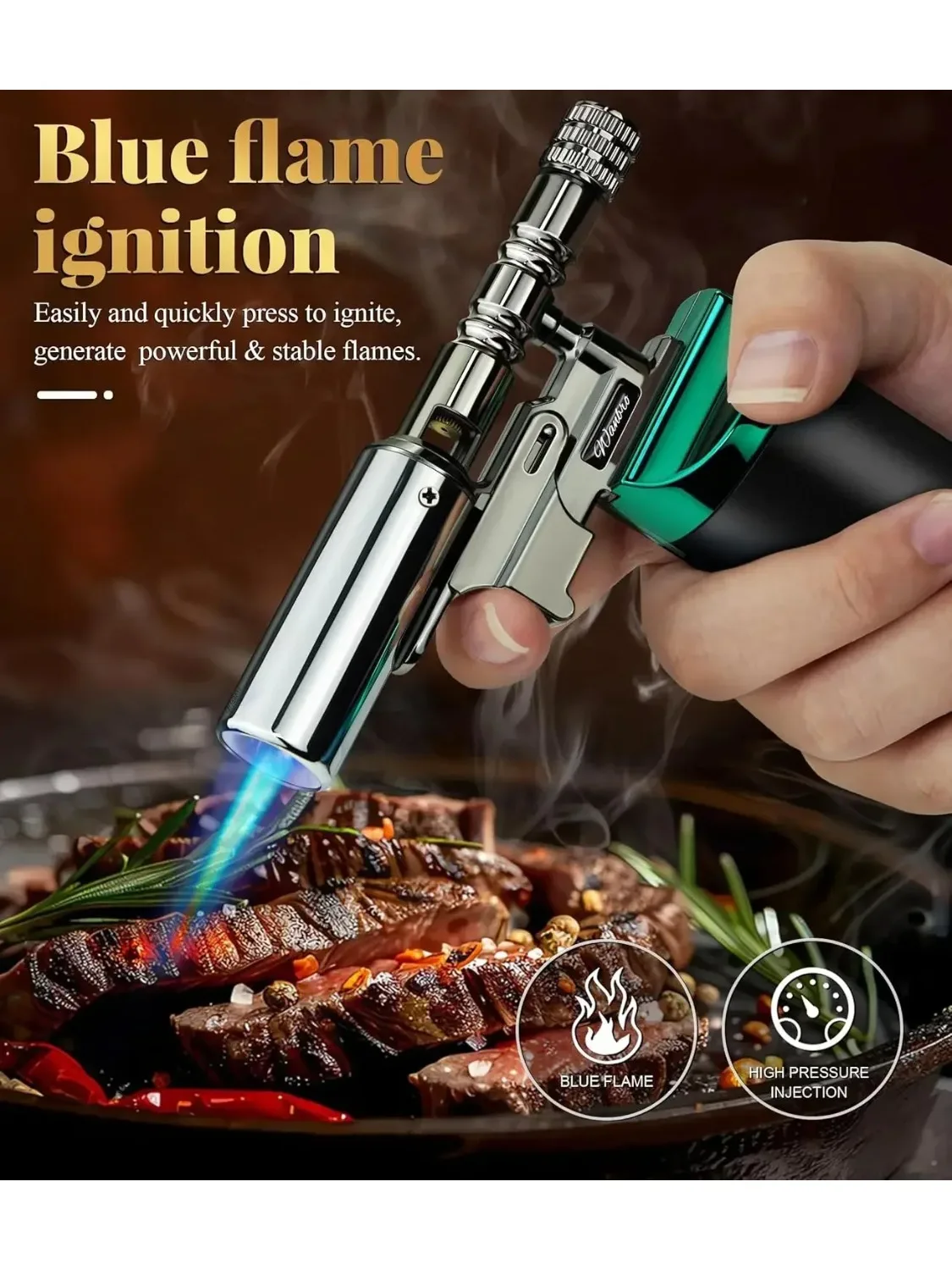 Puissant torche à Jet de flamme bleue, briquet à gaz, cigare d'extérieur, coupe-vent, Barbecue, cuisine, Butane, pistolet de soudage en métal rechargeable