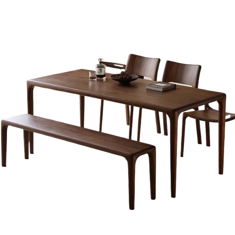 طاولة طعام بلون الجوز في أمريكا الشمالية، طاولة طعام منزلية من الخشب الصلب مستطيلة الشكل وطاولة طعام بسيطة