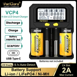 Varicore 18650 Battery Charger VCP4,3.7V 18350 14500 18500 21700 26650 1.2V AAA NiMH Lithium LCD Charger