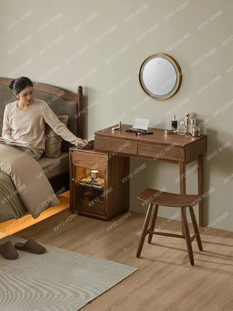 Nordic Solid Wood Dresser Desk Integrated Retractable Modern Simple Retro