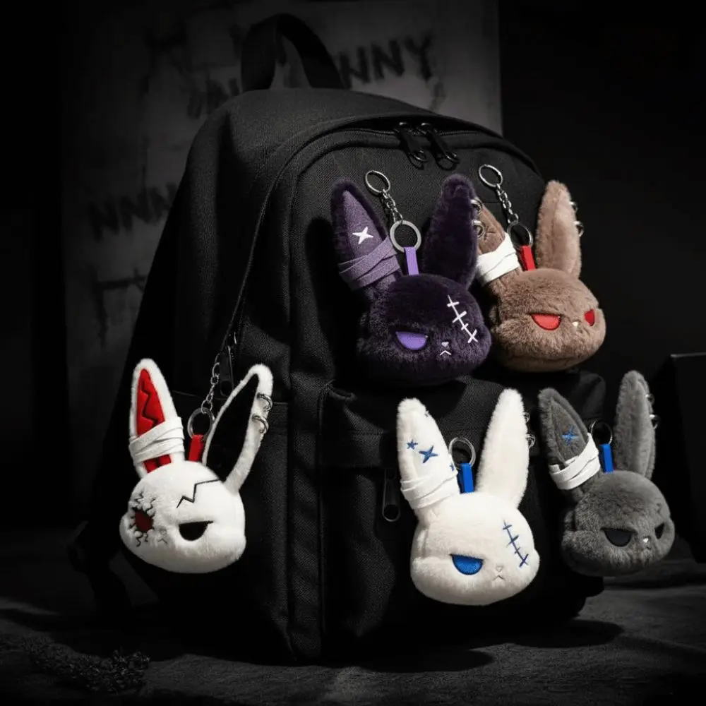 Cute Dark Bunny Doll Embroidered Cute Design Rabbit Bag Charm Skin Friendly Gothic Style Bunny Keychain Bag Decoration