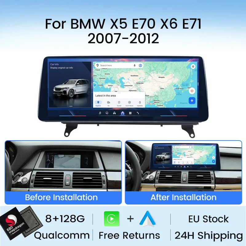 MEKEDE 10.25'' 12.3'' Écran Android Qualcomm Autoradio pour BMW X5 E70 X6 E71 2007-2014 CCC CIC Carplay sans fil Android Auto Écran tactile QLED intelligent Autoradio Lecteur multimédia FM 4G Wifi GPS Audio HeadUnit DSP Entrepôt européen Livraison locale gratuite
