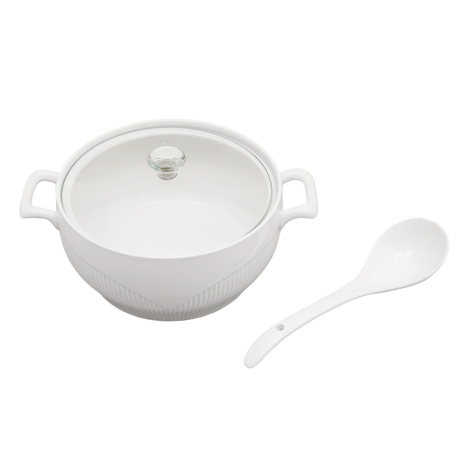 Ceramic Soup Tureen Kitchen Porcelain Serving Soup Tureen w/Glass Lid&Soup Ladle