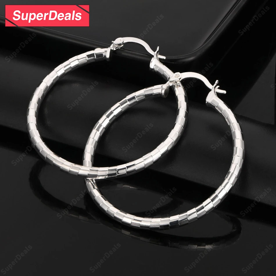 

SuperDeals 40mm 925 Sterling Silver Round Hoop Earrings Fashion Exquisite Earrings Charm Jewelry Women Wedding Gift Party