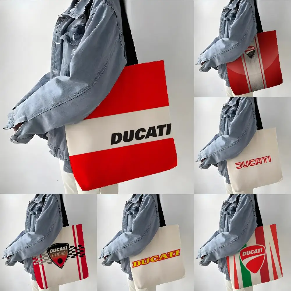 Storage Bags Linen Shopper Reusable Tote Grocery Storage Bag Portable Large Capacity Anime Motorcycle matching Cool D-Ducati
