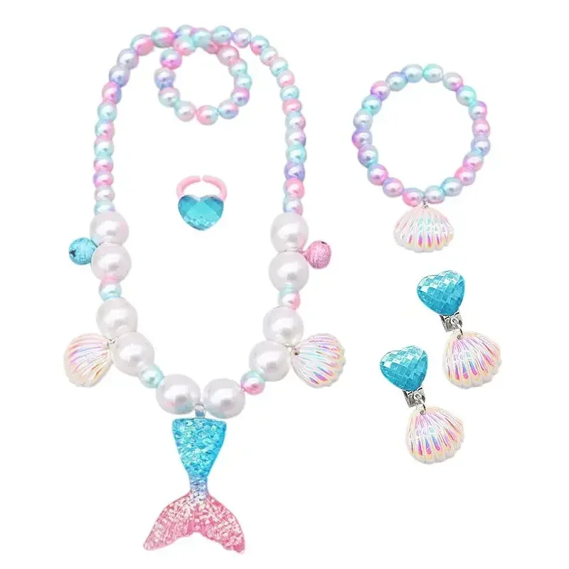 Little Mermaid Ariel Accessories for Girls Crown Necklace Hair Hoop Wig Glove Sets Halloween Birthday Party Cosplay Accessories