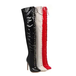 Women's Boots super high heel Over Knee Lace Up Slim Fit Tall High Heels Ladies Shoes 2023 New Three Colors