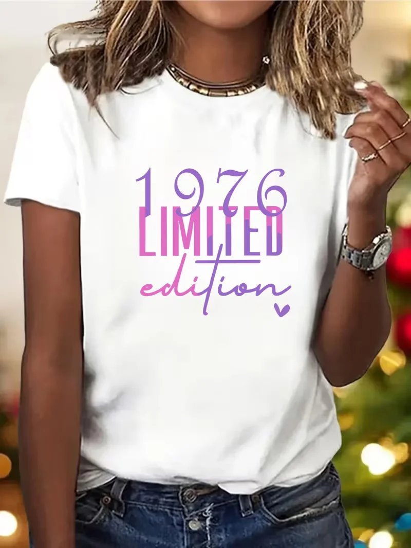 With A 1976 Pattern Printed Women's T-shirt Perfect As A Birthday Gift A Limited Edition Summer Short Sleeve Top Women Clothing