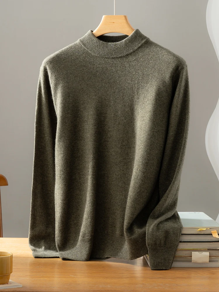 New Men 100% Cashmere Sweater Autumn Winter Basic Mockneck Long Sleeve Pullover Cashmere Knitwear Smart Casual Soft Clothing Top