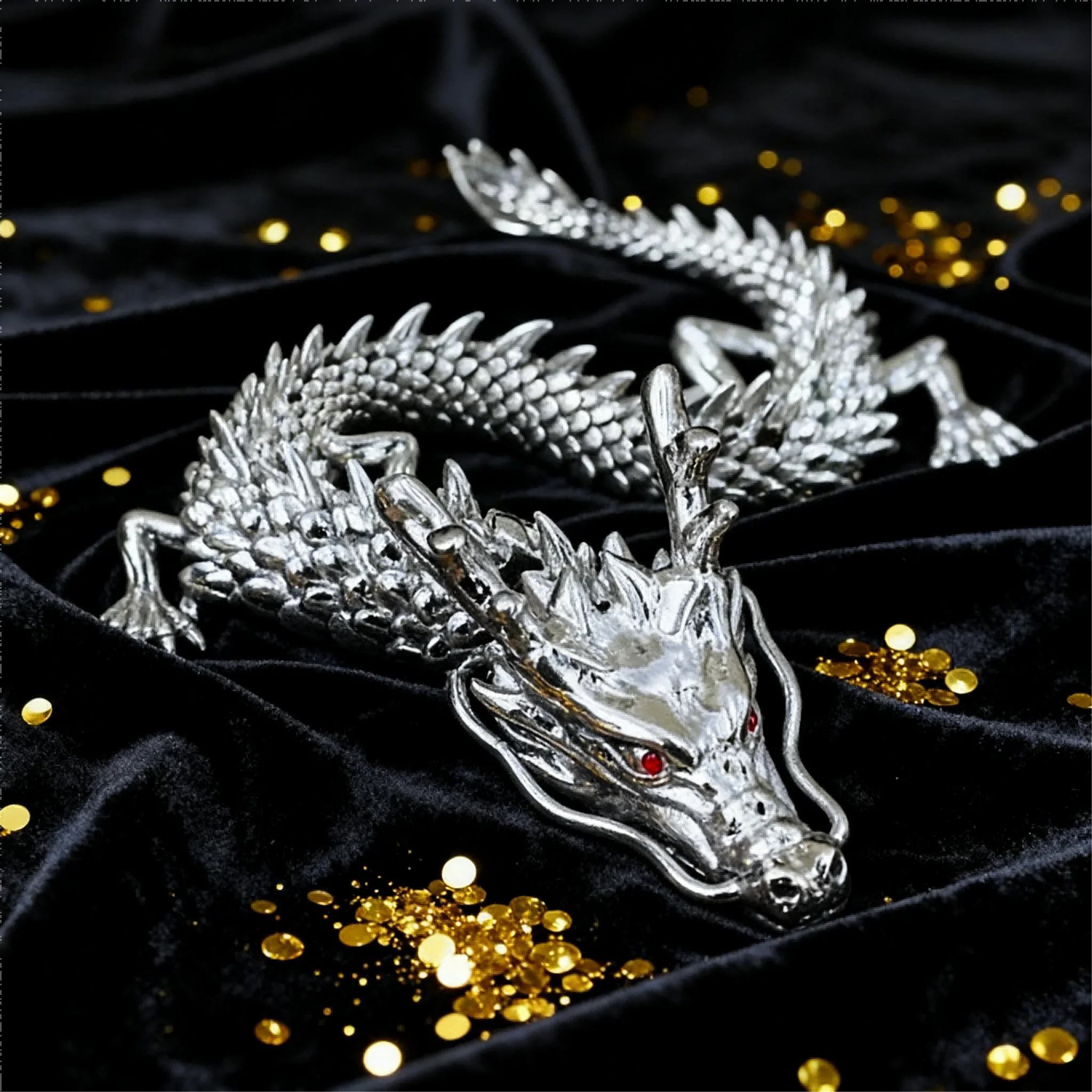 3D Dragon Statue Alloy Five Claw Chinese Loong Tabletop Decoration Which Can Move Body Joints And Symbolize Wealth And Success