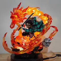 30cm Gk Statue Tanjirou Kamado Pvc Action Figure Fire Dragon Withled Light Anime Demon Slayer Kimetsu No Yaiba Figuras Toys