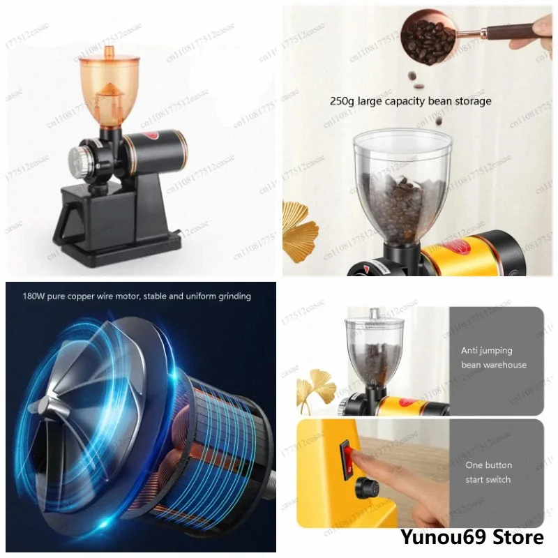 Anti-Jump 60mm Flat Burr Electric Coffee Bean Grinder Mill Machine Black Red Optional