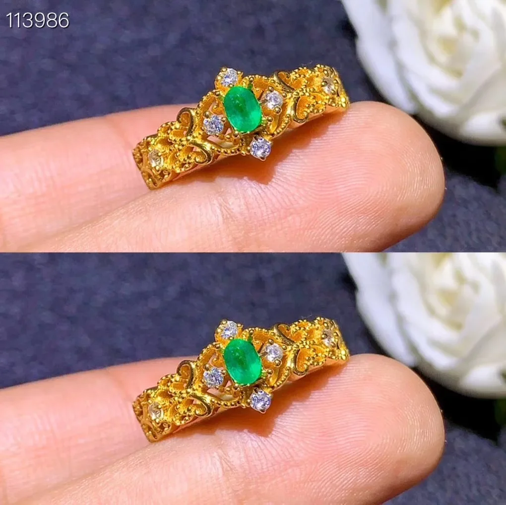 Hotsale Emerald Ring for Daily Wear 3mm*4mm Natural Emerald Silver Ring Vintage 925 Silver Emerald Jewelry